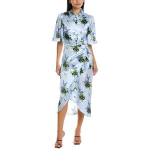Les Rêveries Womens Les Reveries Flutter Sleeve Silk Midi Dress, Blue